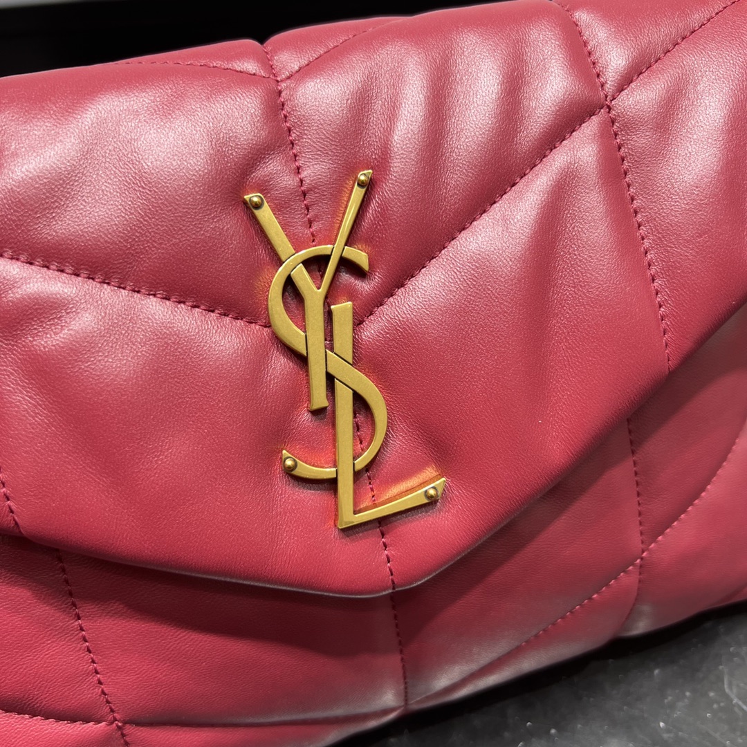 Saint Laurent Loulou Puffer Small Lambskin Shoulder Bag Handbag Red 577476 Gold